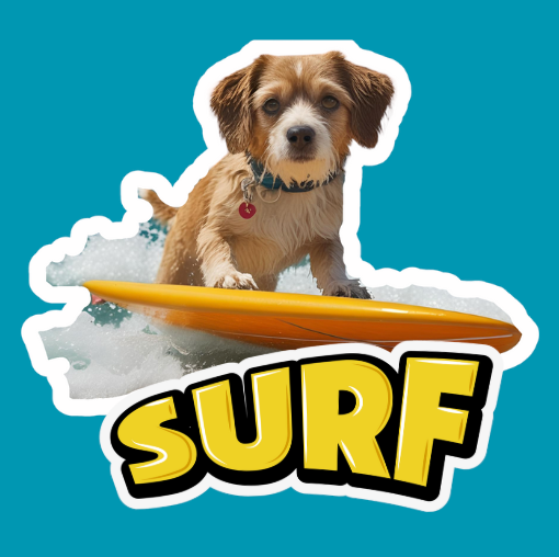 Surfing Puppy1 Yellow Text