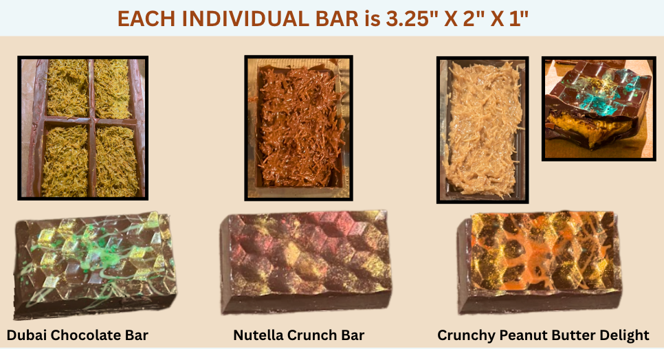 Dubai Chocolate Bars- 3 Pack of Individual Size Bars