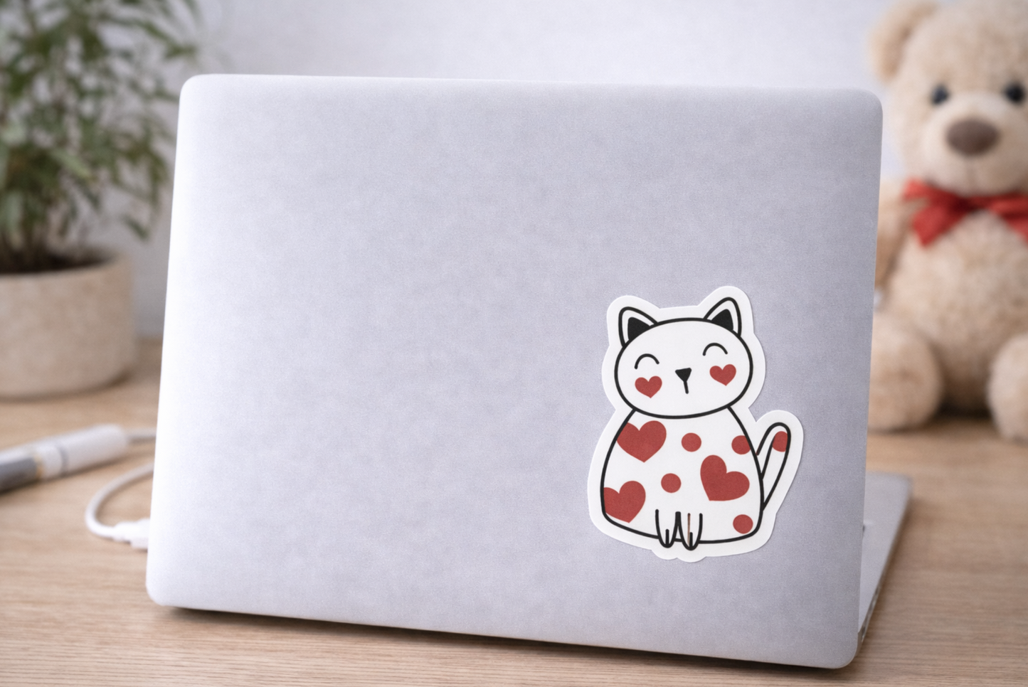 Red Heart Cat Sticker