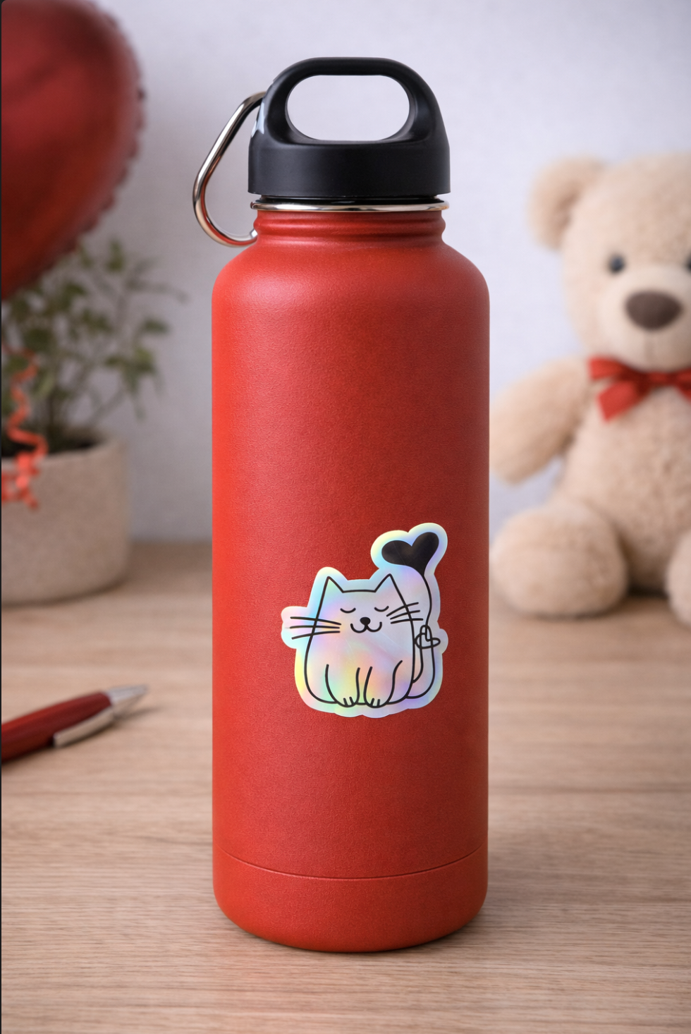 Black and White Cat Heart Balloon Sticker