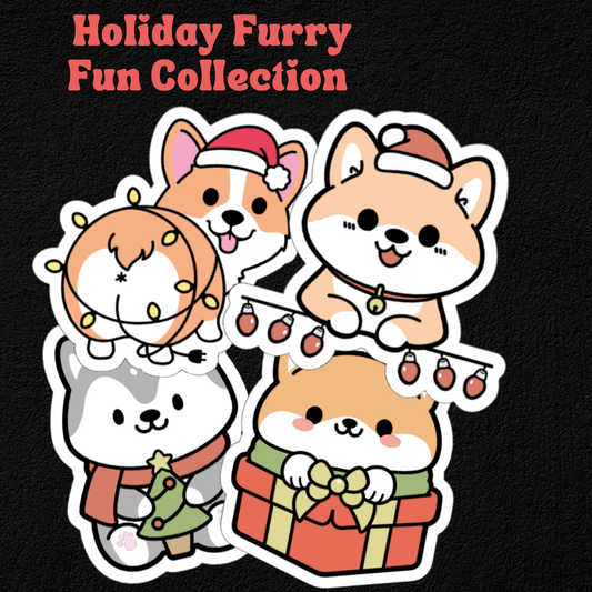 Holiday Furry Fun Collection- Waterproof Vinyl Stickers
