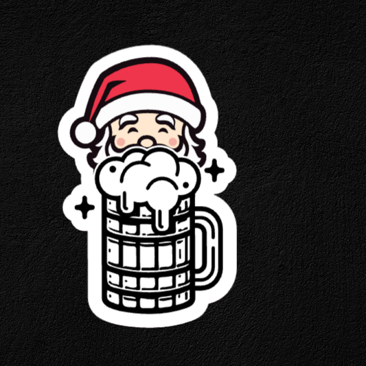 Santa Beer Mug Blk White- Waterproof Vinyl Stickers