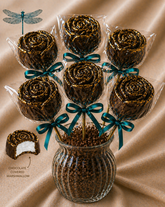 Chocolate Marshmallow Rose Vase (6 Count) -Optional Strawberry Add-On - Local Pickup Only