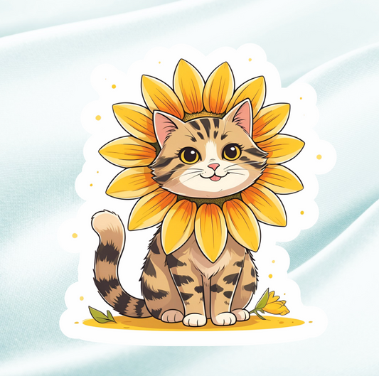 Sunflower Cat1-  Waterproof Vinyl Sticker