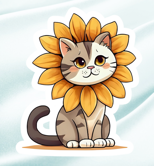 Sunflower Cat 2-  Waterproof Vinyl Sticker