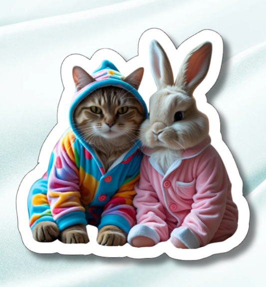 Cat Rabbit Pajamas -Waterproof Vinyl Sticker
