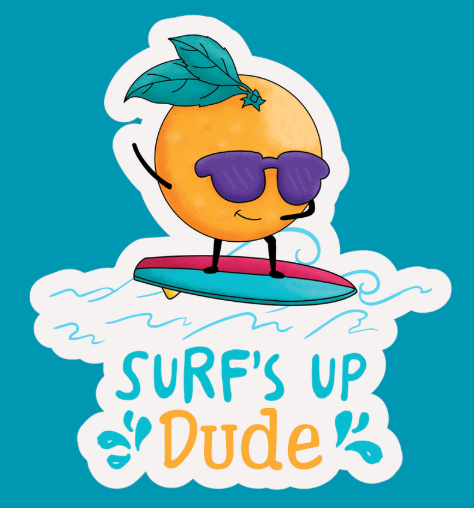 Surfing Peach Waterproof Vinyl Sticker