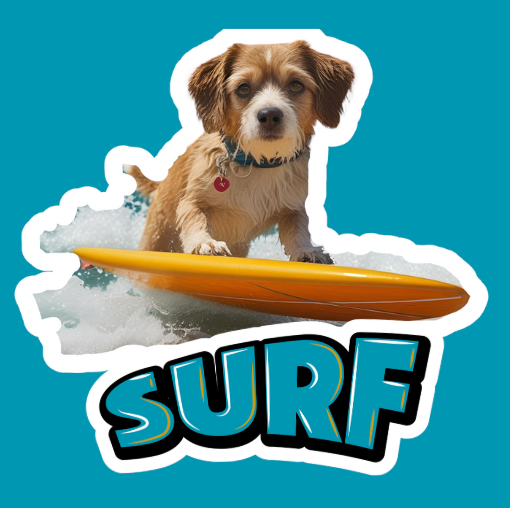Surfing Puppy1 Blue Text