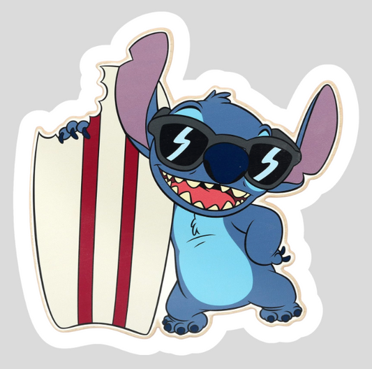 Stitch Holding Surfboard - Waterproof Vinyl Sticker