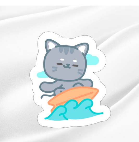 Surfing Cat-Waterproof Vinyl Sticker