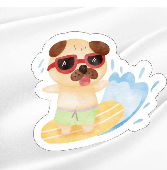 Surfing Dog 4-Waterproof Vinyl Sticker