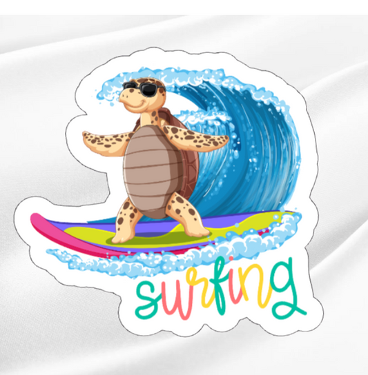 Surfing Turtle-Waterproof Vinyl Sticker