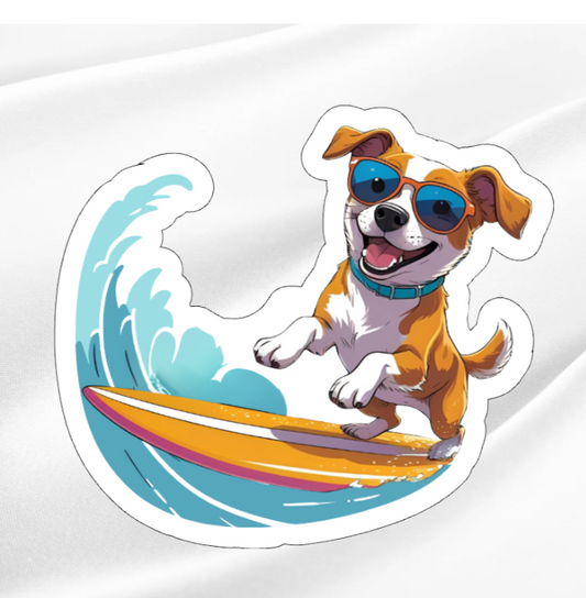 Surfing Dog 3-Waterproof Vinyl Sticker