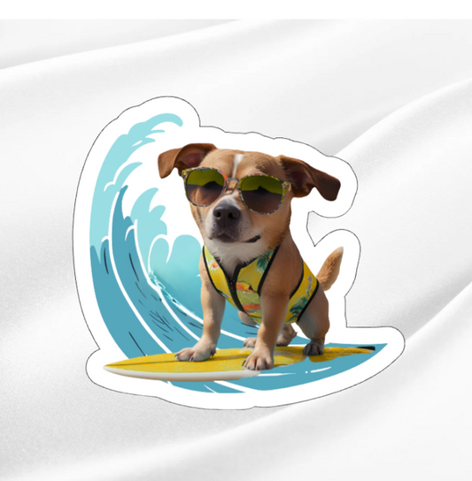 Surfing Dog 2 -Waterproof Vinyl Sticker