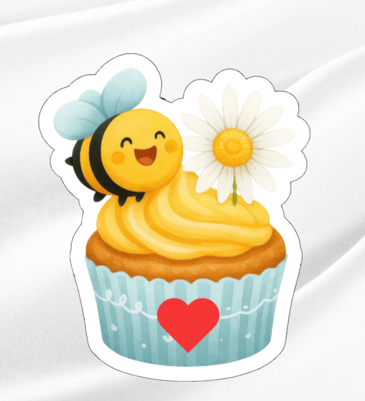 Bee Cupcake-  Waterproof Vinyl Sticker