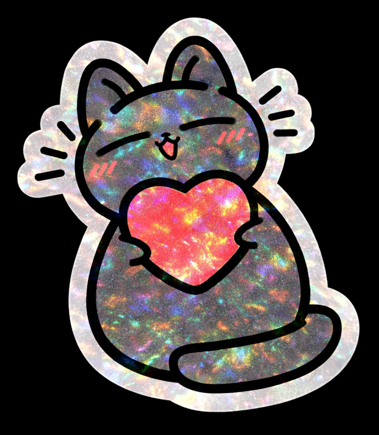 Grey Cat Hugging Heart Sticker