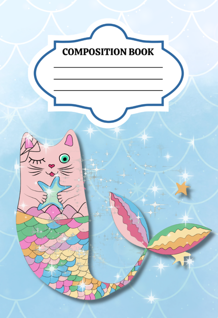 Mercat (Mermaid Cat) Design -Composition Notebook