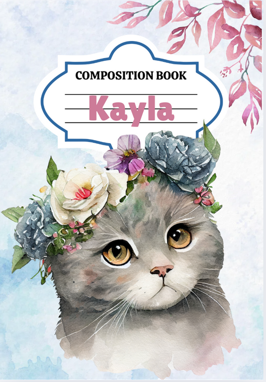 Cat and Flowers Composition Notebooks (Personalized)