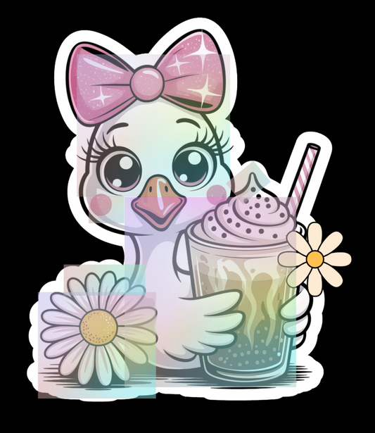 Duck with Latte- Class Label Waterproof Vinyl Sticker