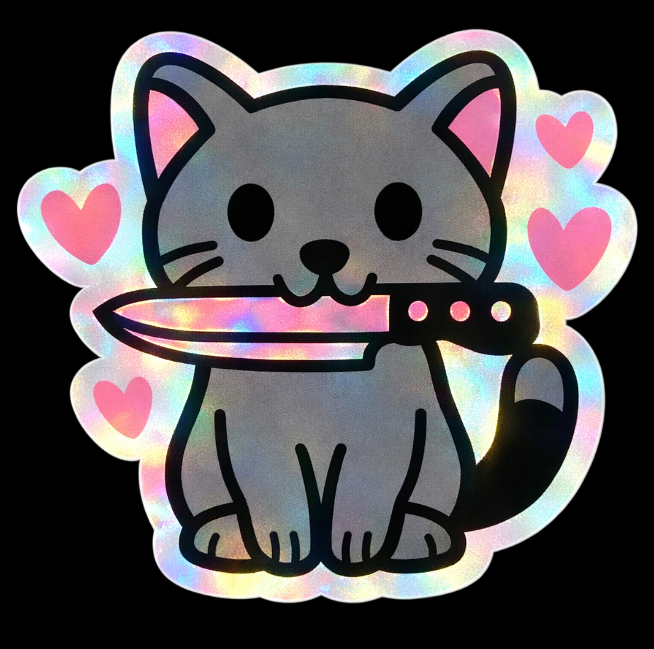 Cat with Knife Hearts Sticker