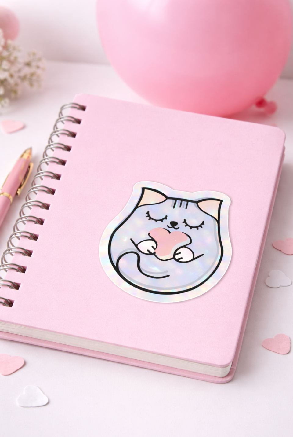 Grey Cat Valentine's Day Sticker