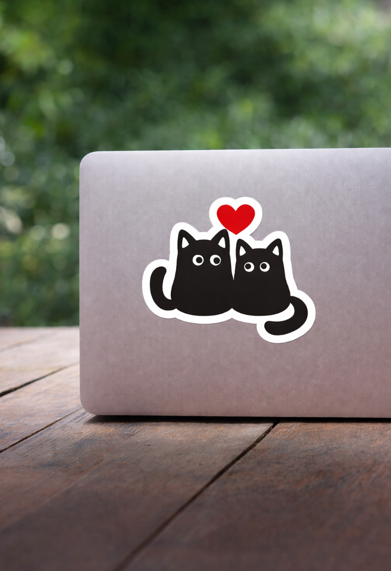 Black Cats with Red Heart Sticker