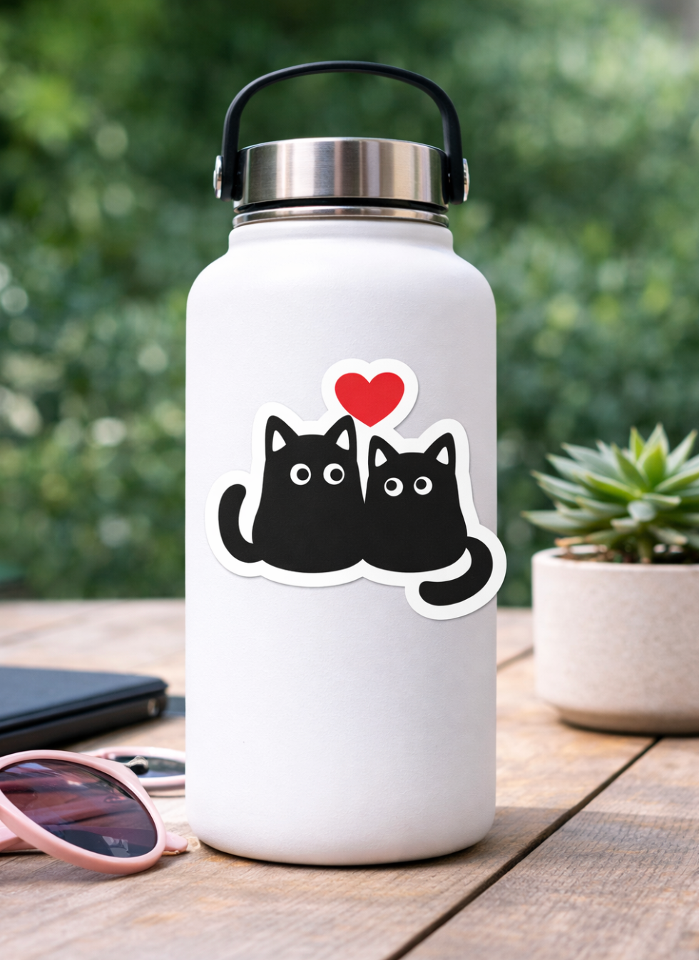 Black Cats with Red Heart Sticker