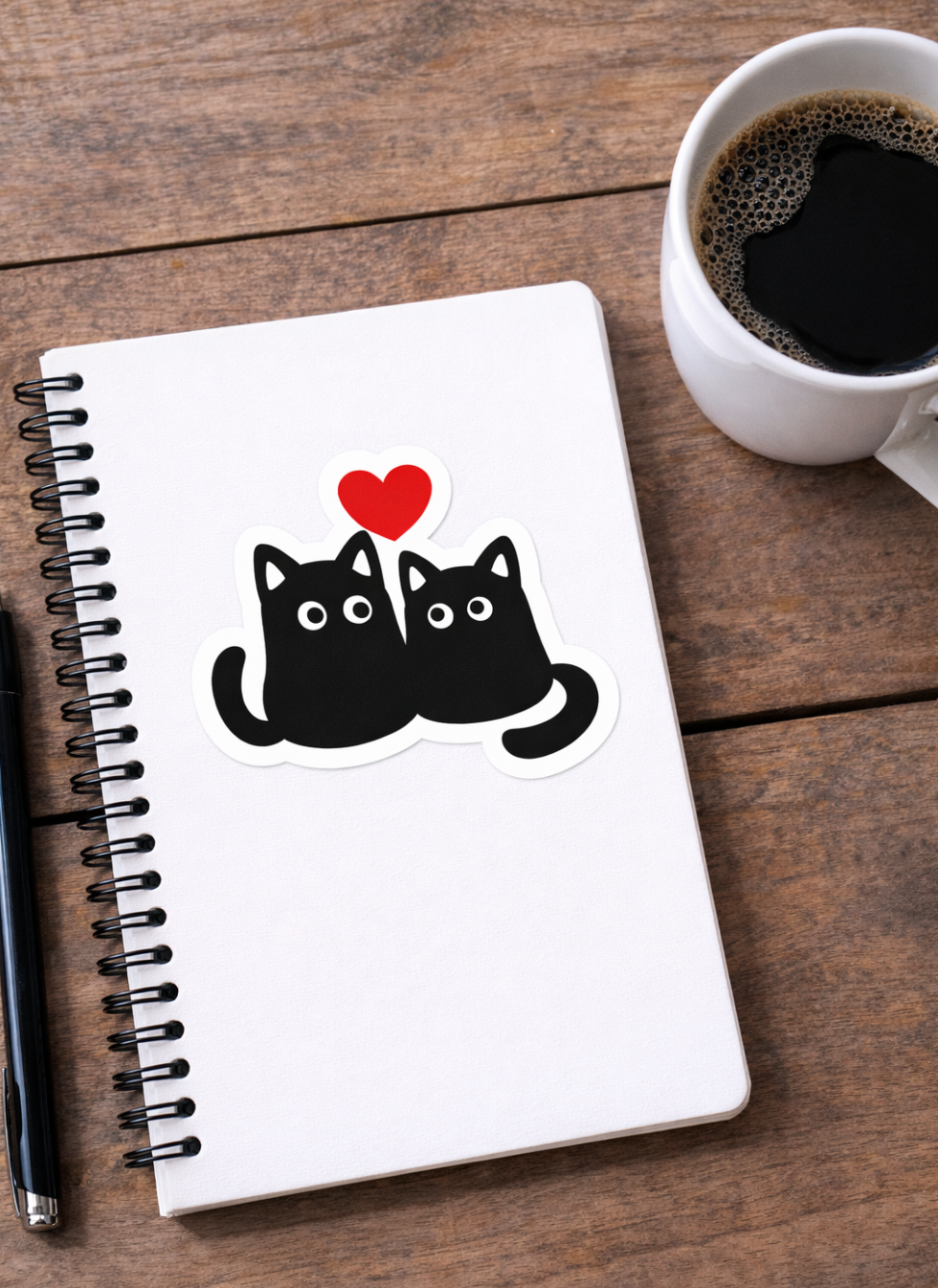 Black Cats with Red Heart Sticker