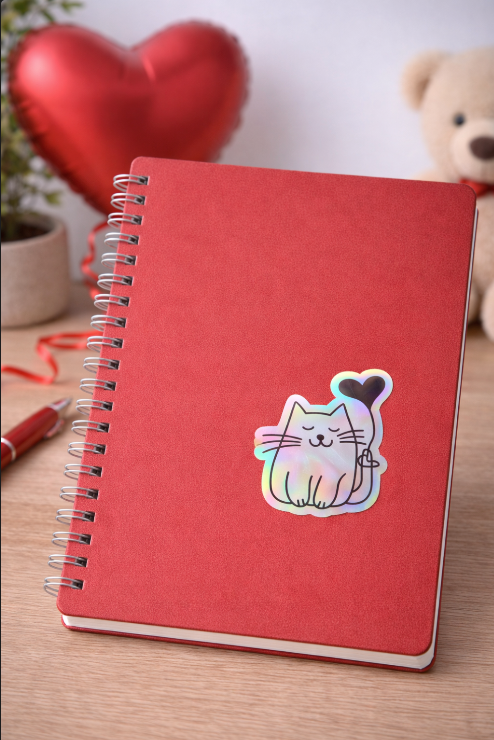Black and White Cat Heart Balloon Sticker
