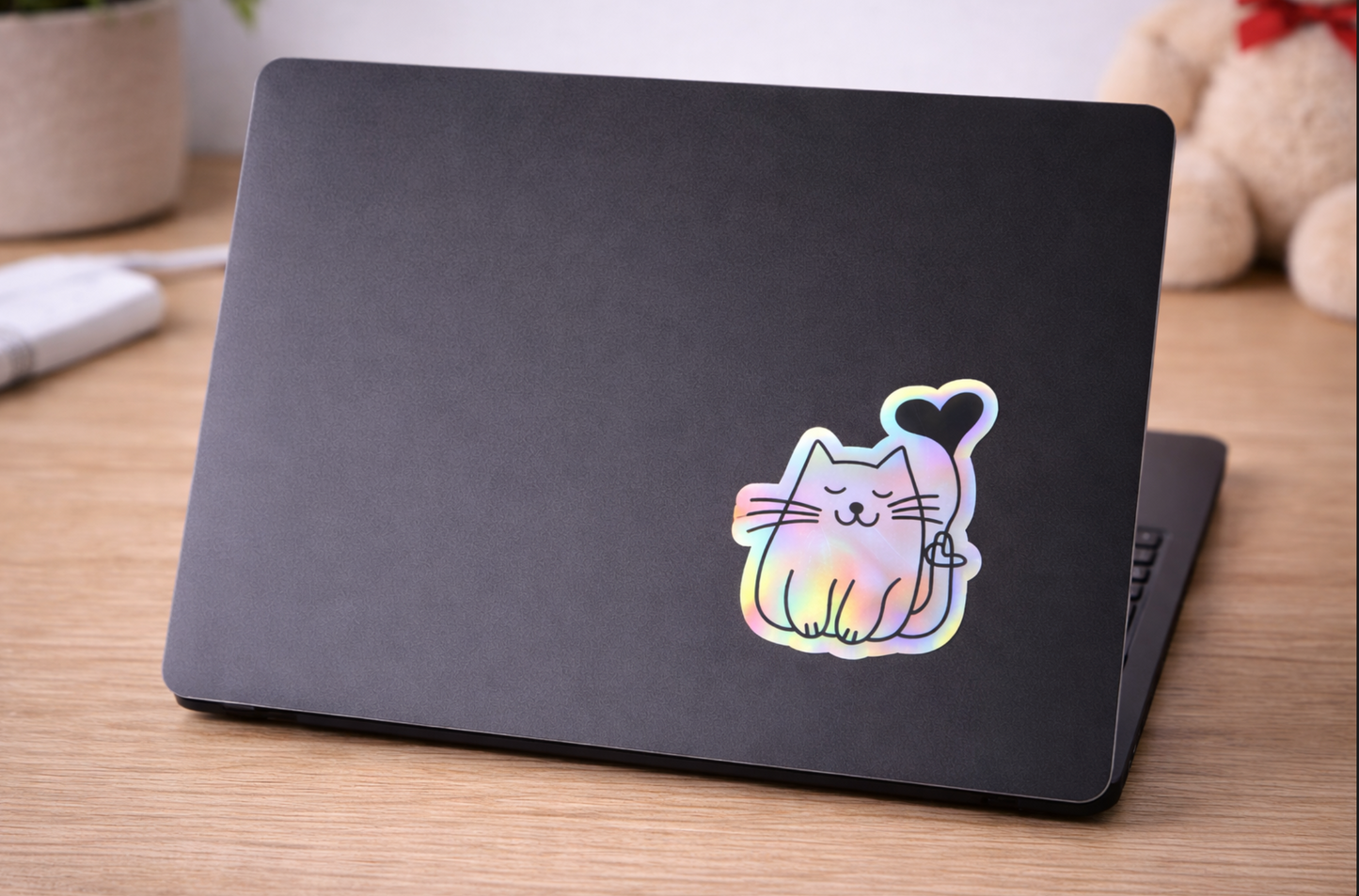 Black and White Cat Heart Balloon Sticker