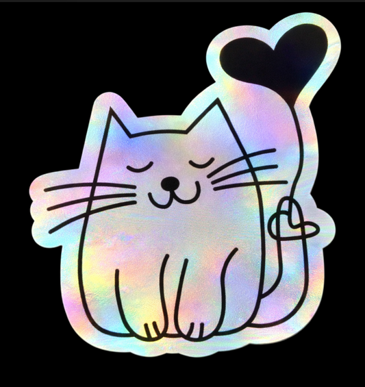 Black and White Cat Heart Balloon Sticker